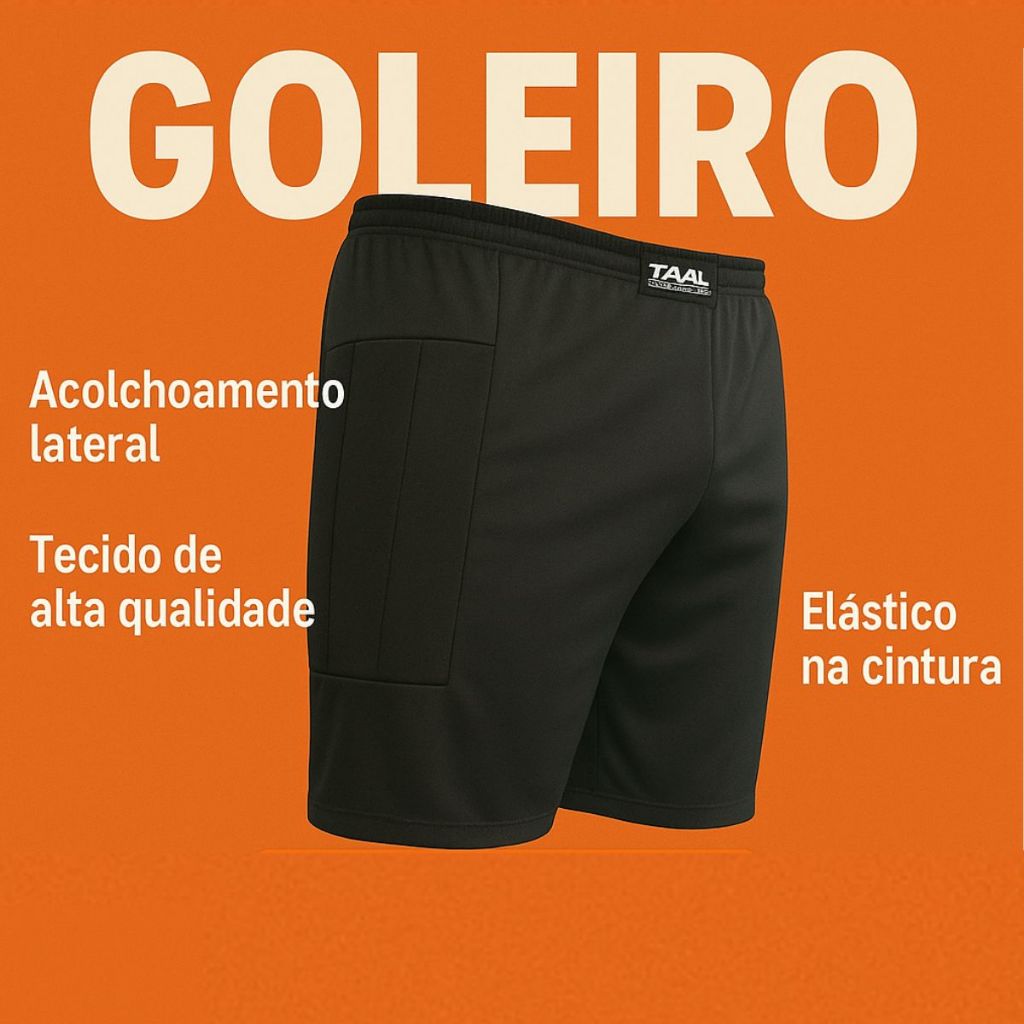 Bermuda de Goleiro Profissional Com Proteção Leteral de Espuma - Short Acolchado de Goleiro Futsal Futebol de Campo