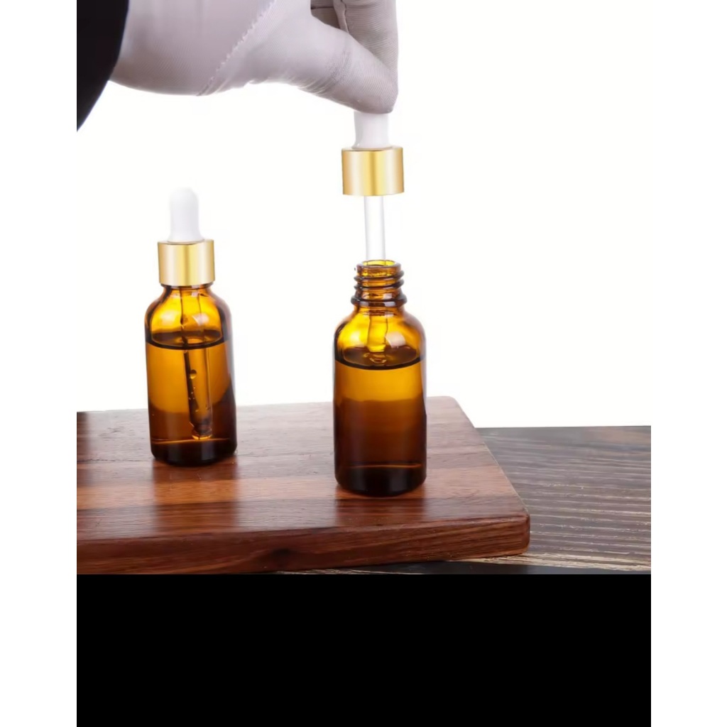 Kit 05 Vidro âmbar premium resistente vidro grosso 15ml Conta Gotas Dourado Bulbo branco Luxo