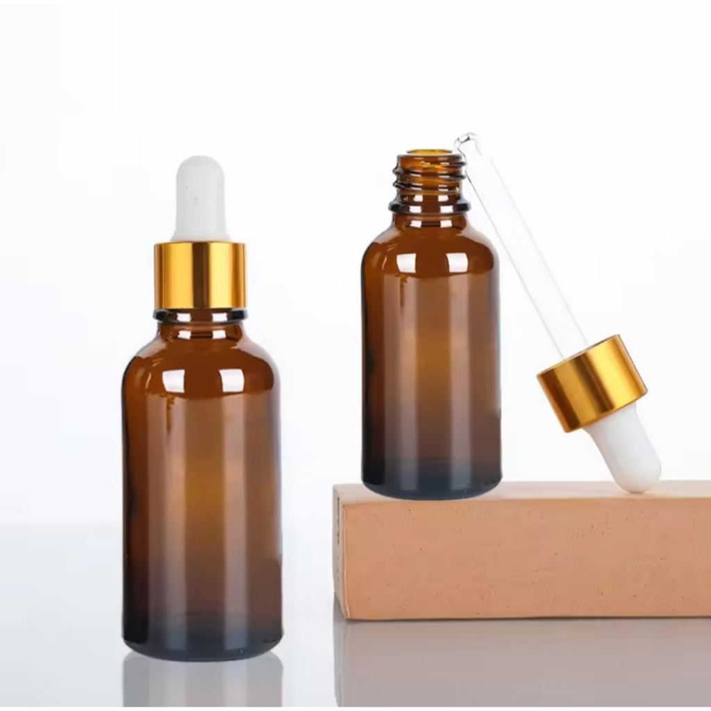 Kit 10 Vidro âmbar premium resistente vidro grosso 15ml Conta Gotas Dourado Bulbo branco Luxo