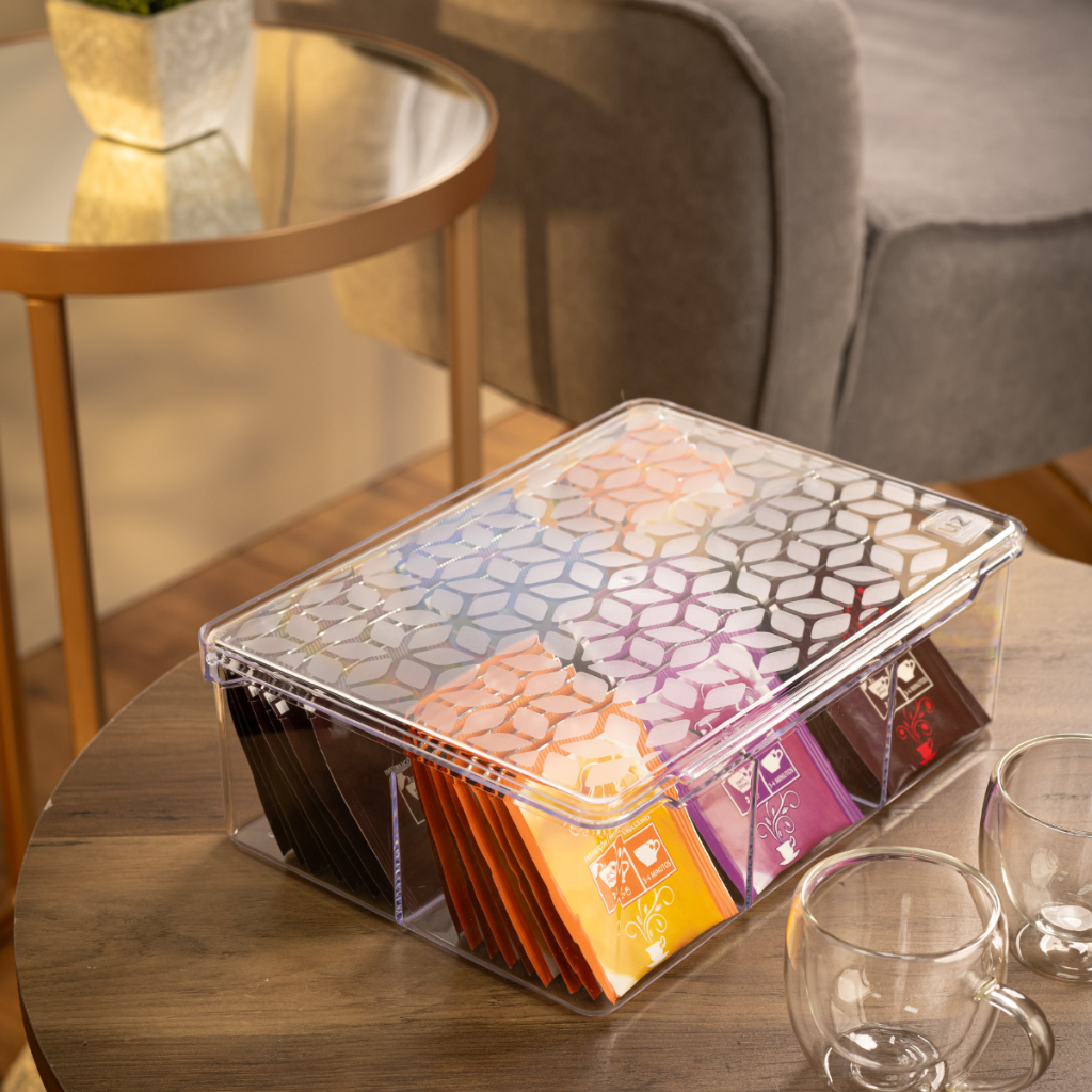 Porta Chá De Acrilico Caixa Com 6 Divisórias Sachês De Chá em Oferta na Shopee