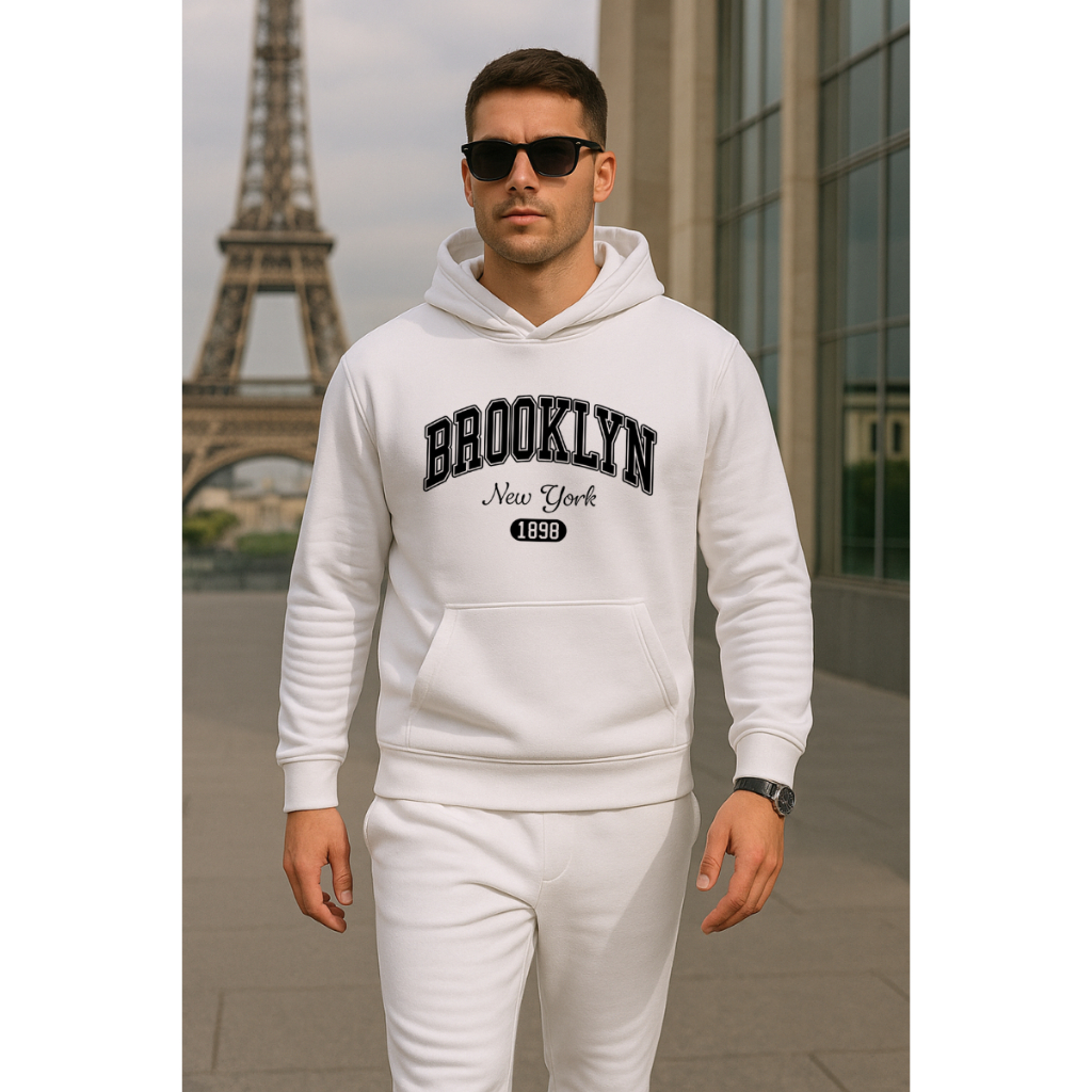 Blusa e Frio Moletom Brooklyn New York 1898 Estampado Canguru E Capuz Moletom Unissex Malha Quente Algodão Flanelado