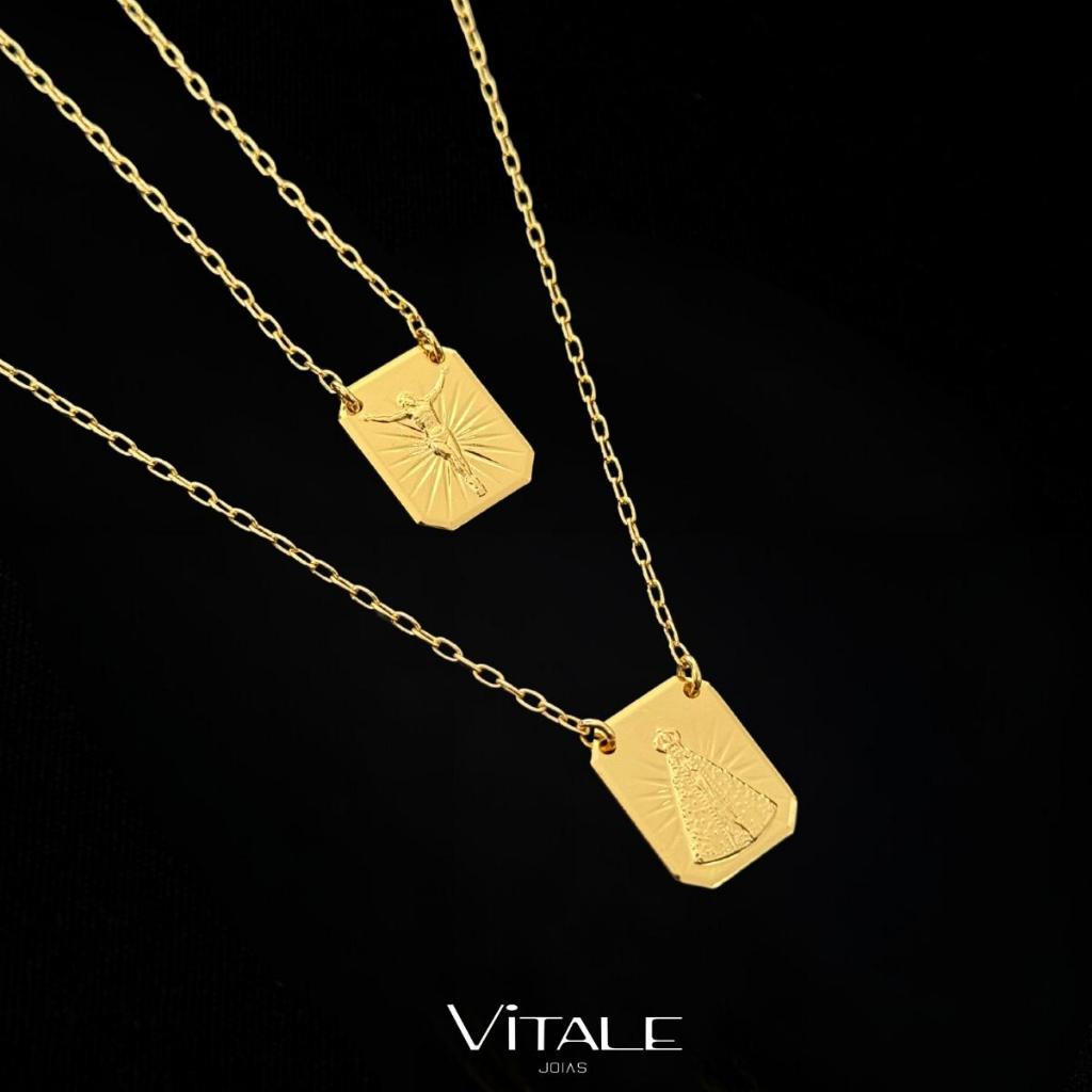 Corrente Escapulário Masculino Nossa Senhora Aparecida Plaquinha Jesus Banhado Ouro 18k Envio Imediato