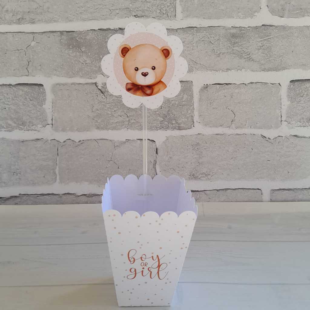Kit Centro de mesa Chá Revelação Ursinho bebê Bege | Personalizado | Enfeite Cachepô | Decoração