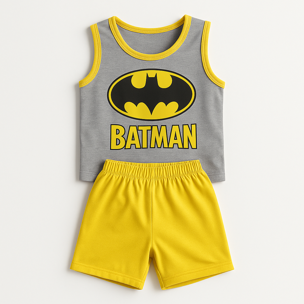 Conjunto Bebê Menino 0-6 meses Super Heróis Camiseta e Short Personagens Batman Homem Aranha Huck Super Homem