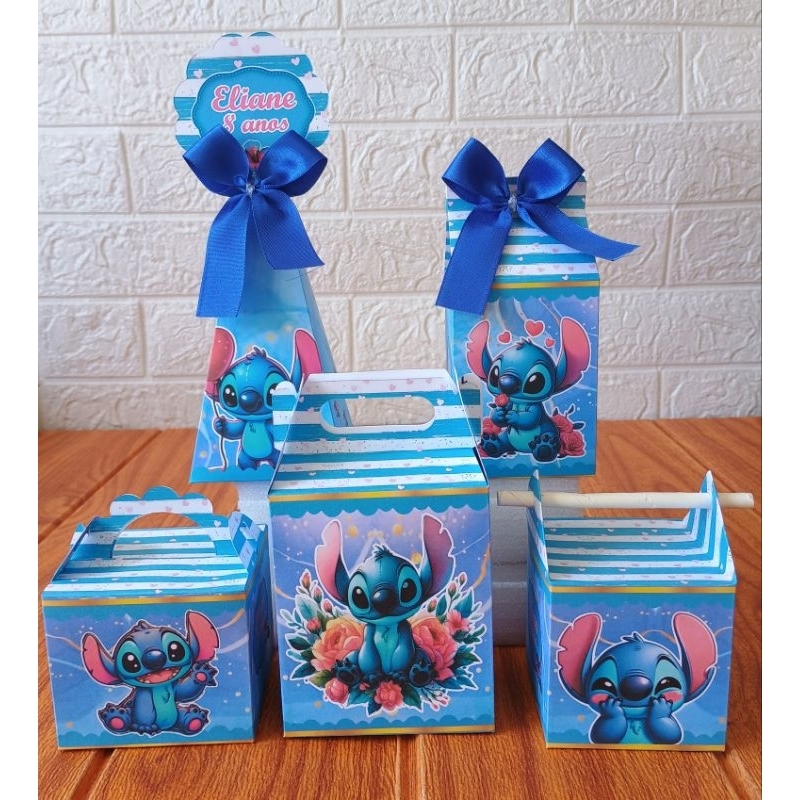 PEGUE E MONTE - Caixinhas Personalizadas Stitch Azul para aniversário/ Kit Caixinhas Lembrancinhas/ Festa Papelaria