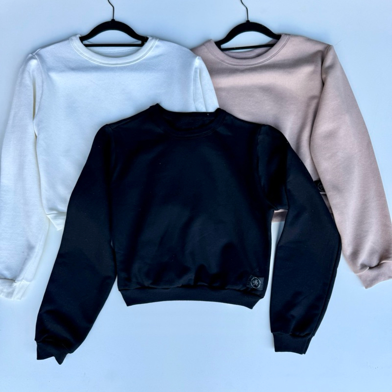kit 3 cropped moletom feminina gola o lisa blusa de moletom feminina casaco feminino conju...