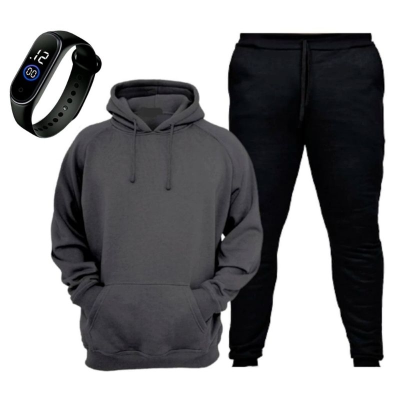 conjunto moletom flanelado unissex feminina masculino liso várias cores Premium canguru frio +relógio unissex novidade