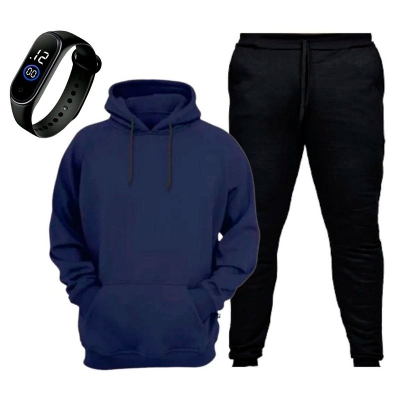 conjunto moletom flanelado + relogio unissex feminina masculino liso  Premium de frio bolso canguru novidade