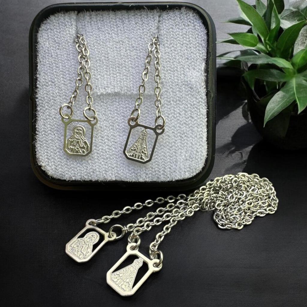Escapulário Aço Inox Sagrado Coração de Jesus e Nossa senhora Aparecida Promoção em Oferta na Shopee