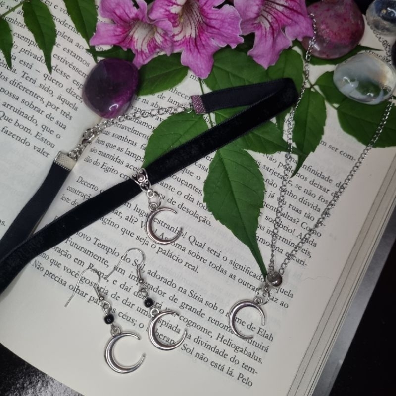 Mini Lua - choker, colar, brinco, gotico rock punk alternativo