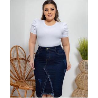 Saia Midi V Jeans Escuro em Oferta na Shopee