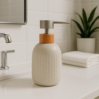 Porta Sabonete Líquido em Cerâmica Granilite Lines Branco 430ml - Lyor