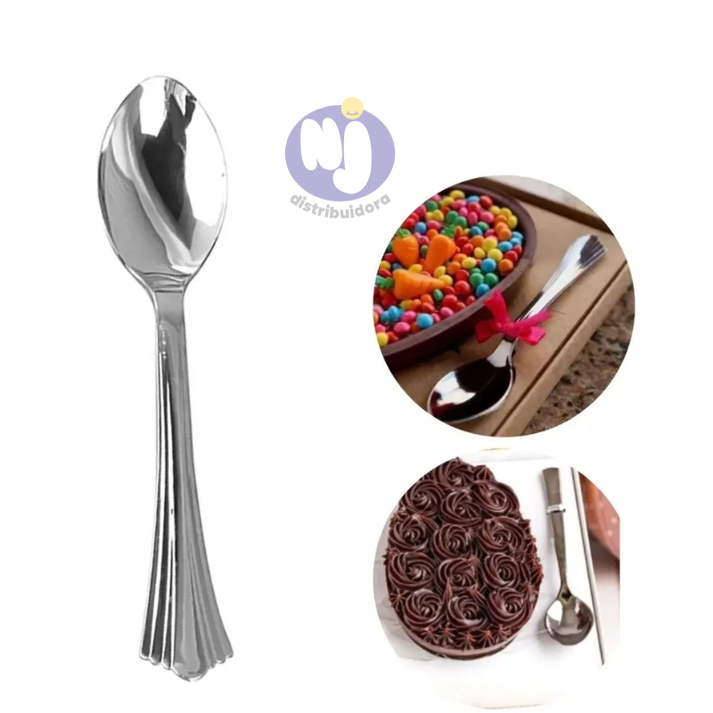 Colher Sobremesa Prata Silver Plastic 10Und em Oferta na Shopee