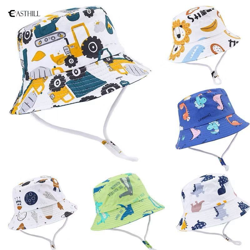 Chapéu Bucket Infantil Unissex Com Regulagem Cordinha Proteção Solar Uv Praia Dino Tubarão Bebê