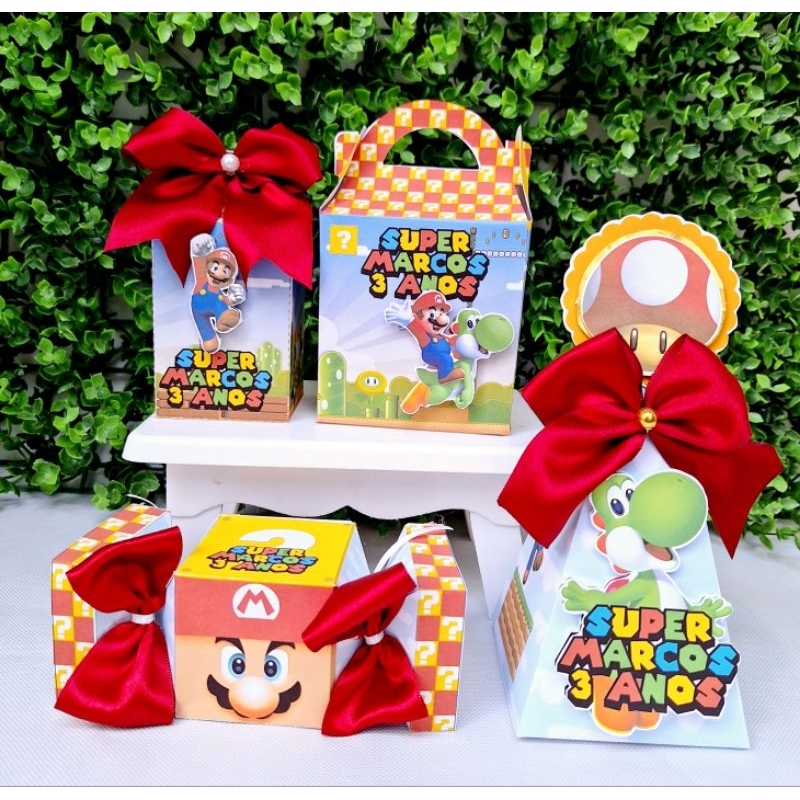 Kit Caixas Super Mario Bros + Brinde / Lembranca de Festa/ Aniversário / Caixas Milk Pirâmide