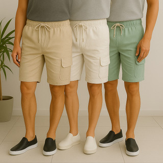Kit 3 Bermuda Short Cargo Masculino Casual com Bolsos Laterais Masculina Diversas Cores Street Curto