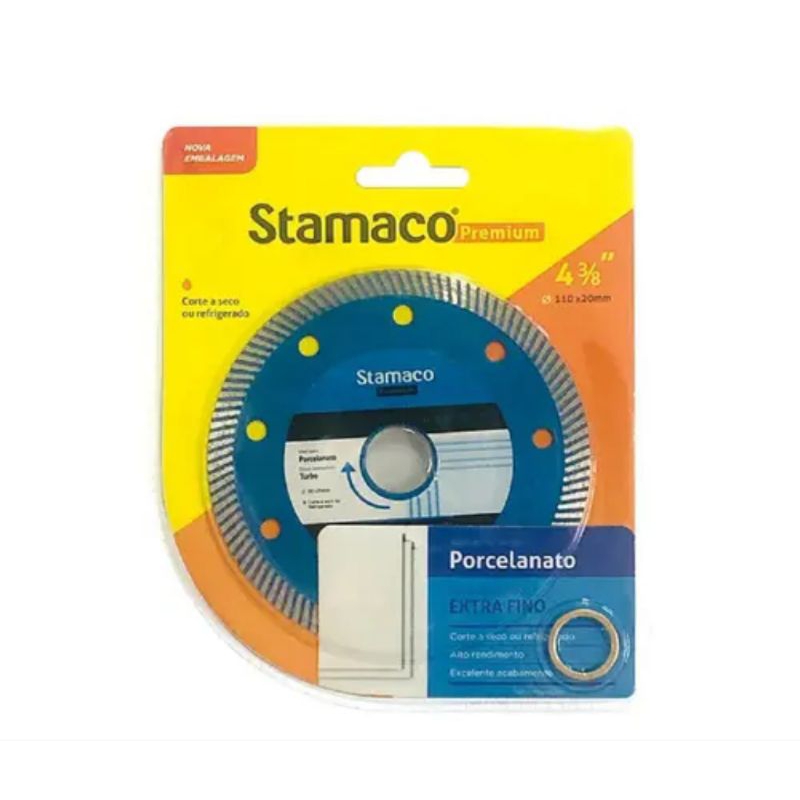 Disco de Corte para Porcelanato Diamantado Stamaco Fino Turbo Premium Gold Azul 4” 110mmx20mm