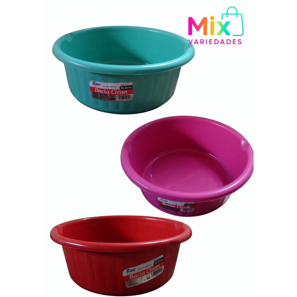 Kit com 3 bacias plásticas de 6 litros