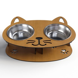 Comedouro Bebedouro Gato MDF 4mm Elevado Cor Caramelo Tabaco Potes Duráveis Alumínio ou BPA Free em Oferta na Shopee