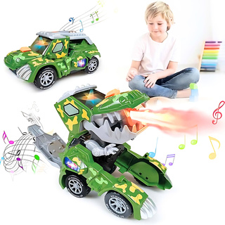 Carro Dinossauro De Vira Robô Solta Fumaça Bate E Volta Com Som E Luz Brinquedo Infantil em Oferta na Shopee