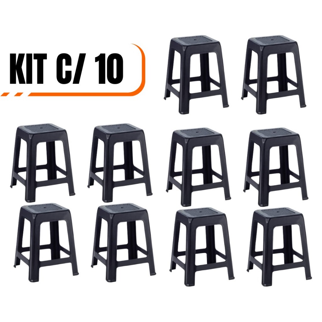 Kit 10 Banquetas Plásticas Reforçadas – Banquinho Resistente Suporta 120kg em Oferta na Shopee