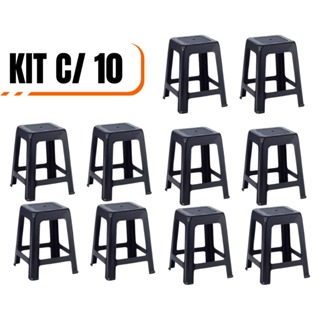 Kit 10 Banquetas Plásticas Reforçadas – Banquinho Resistente Suporta 120kg em Oferta na Shopee