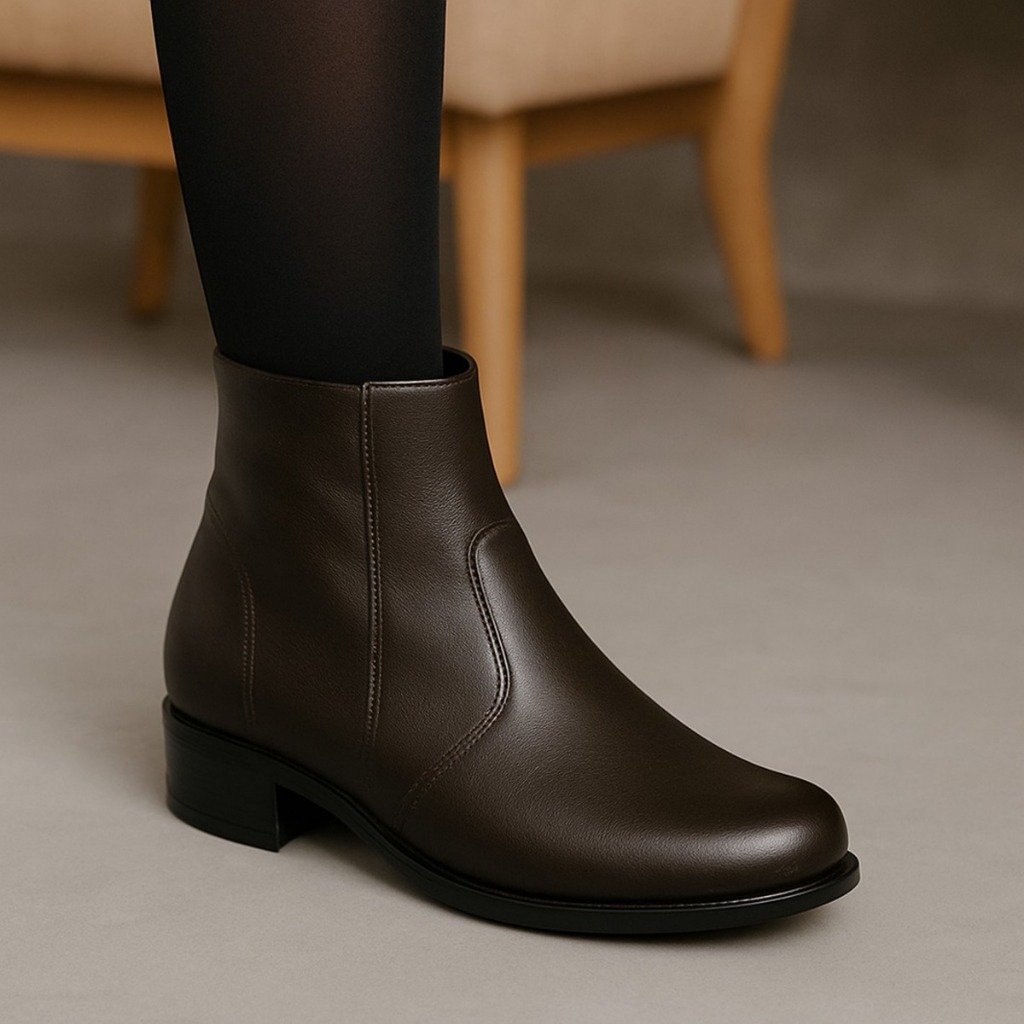 Bota Feminina Preta com Zíper Lateral  Estiloso e Versátil Solado em Borracha Confort