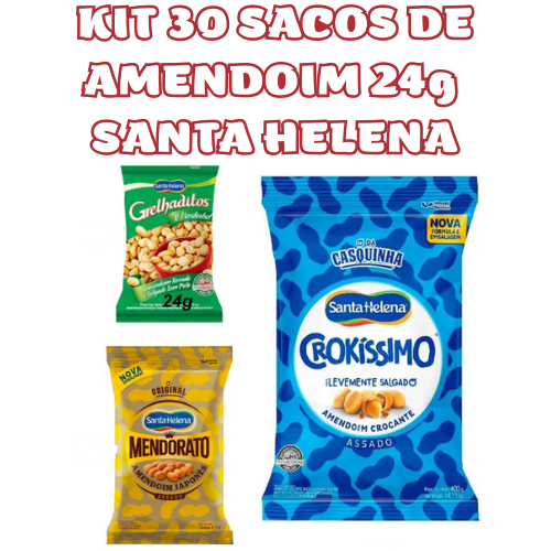KIT 30 SACOS DE AMENDOIM 24g - SANTA HELENA em Oferta na Shopee