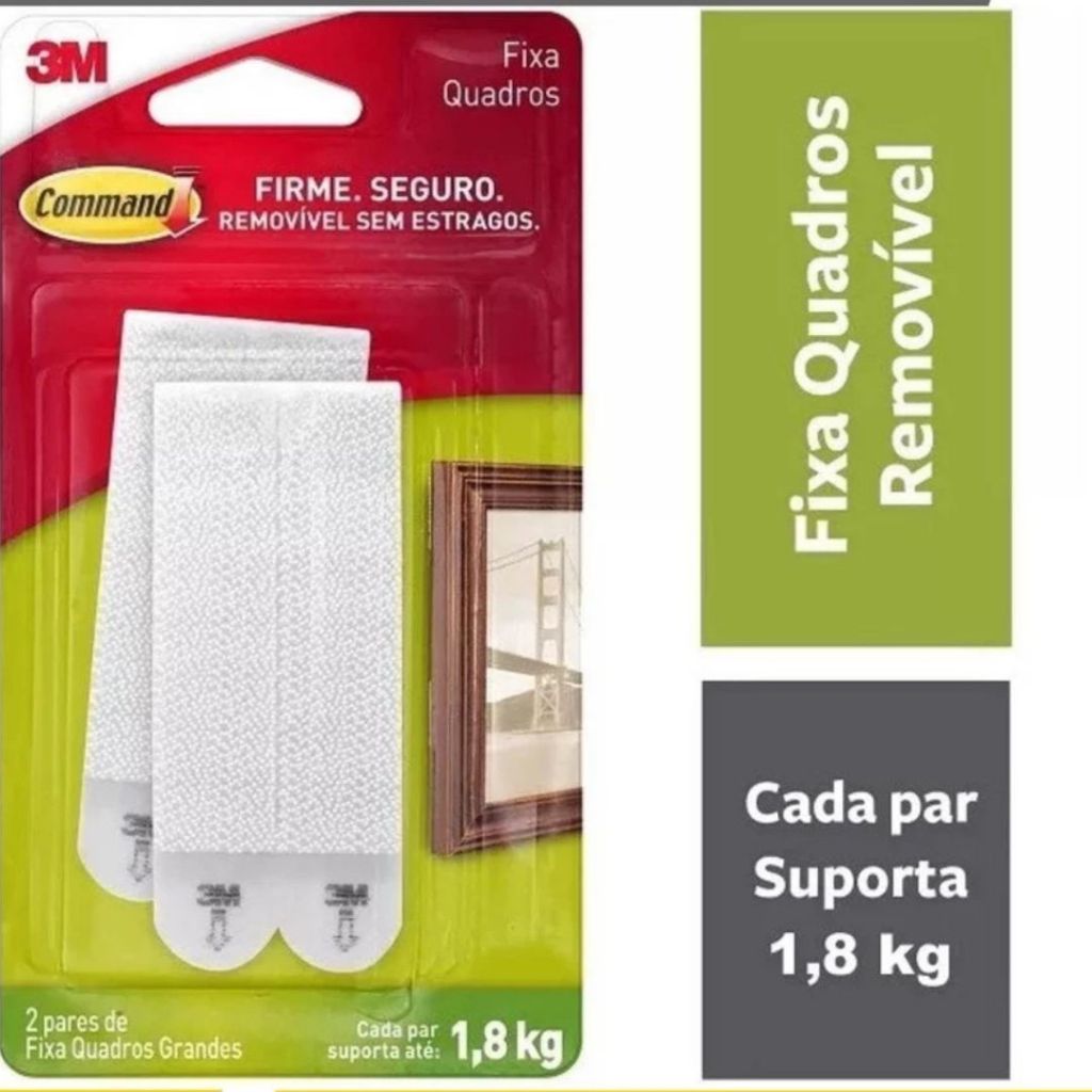Fixa Quadros Grande Adesivo Command 2 Pares Até 1,8kg 3m em Oferta na Shopee