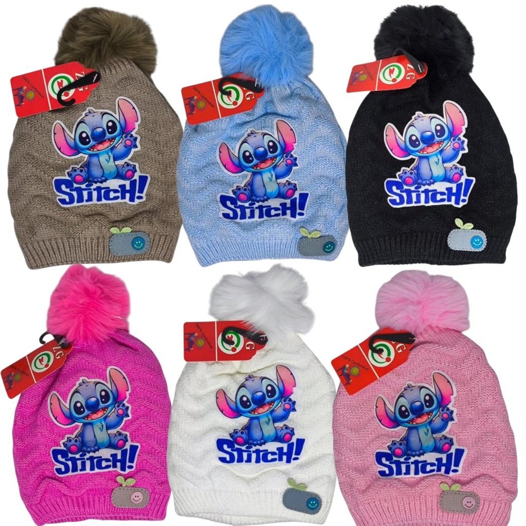TOUCA STITCH DE FRIO POMPOM BEBÊ INFANTIL ATE 3 ANOS BOINA GORRO LÃ DE QUALIDADE