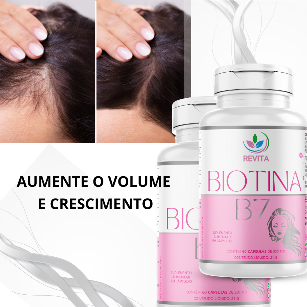 kit 2 Vitamina Biotina B7 crescimento de cabelo unhas fortes saúde da pele metabolismo suplemento de biotina 60 capsulas