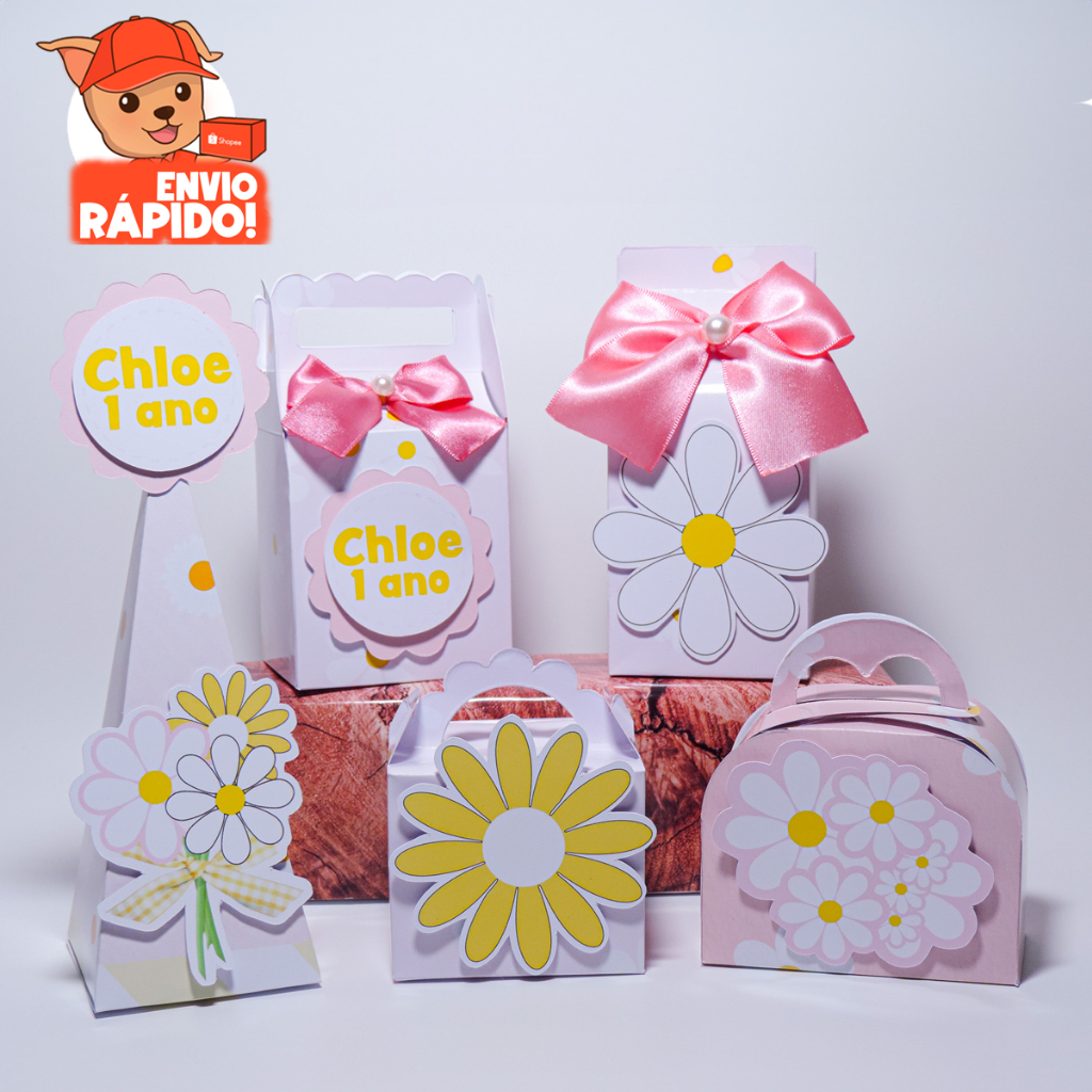 Kit Festa Margaridas, Caixinhas Personalizada Tema Flores Margaridas, Lembrancinhas, Decoração