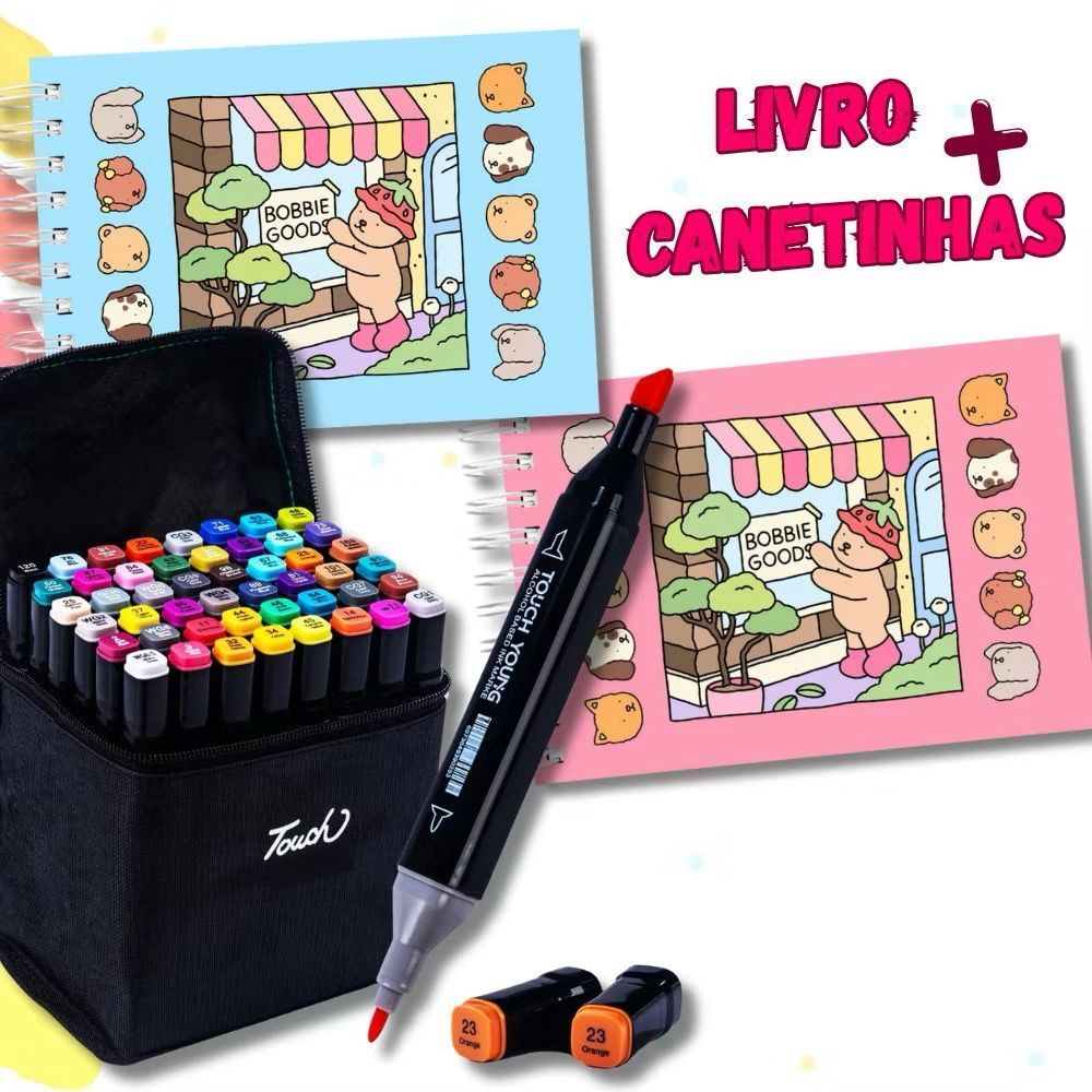 Kit Livro De Colorir  Capa Dura 50 Páginas & 12/24/36/48 Cores Caneta Marcadora Com Ponta ...
