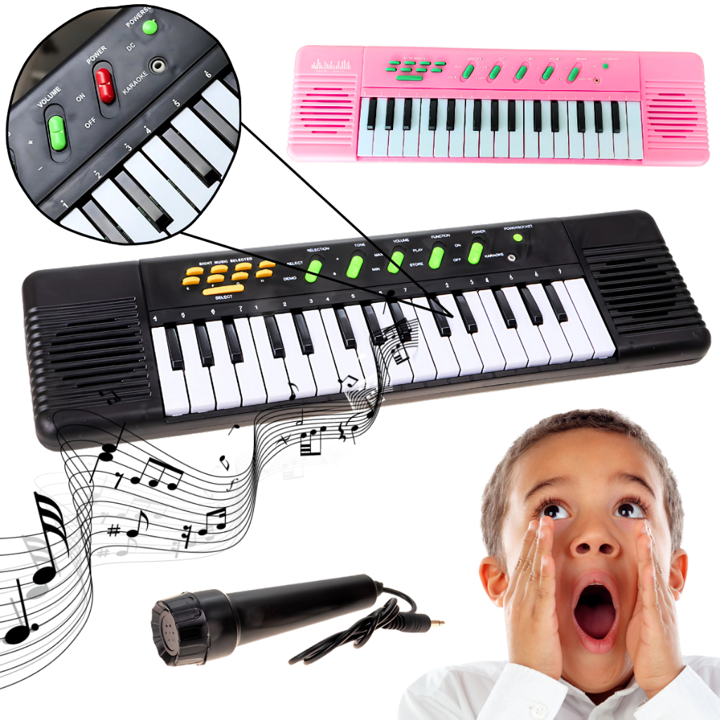 Brinquedo Teclado Infantil Com Microfone Karaokê Cor 32 Teclas Musical Eletrônico Educati…