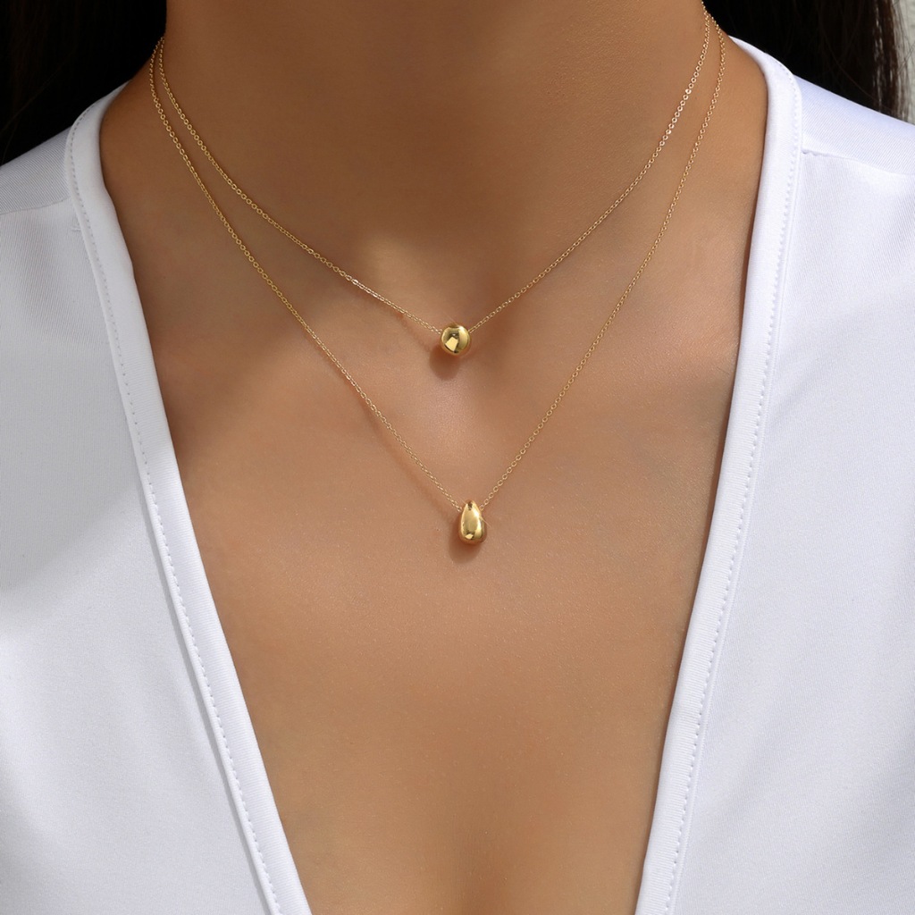 Colar Feminino Moderno 2 em 1 de Aço Inoxidável Com Pingentes Gota e Esfera Corrente de Ouro Prata em Oferta na Shopee