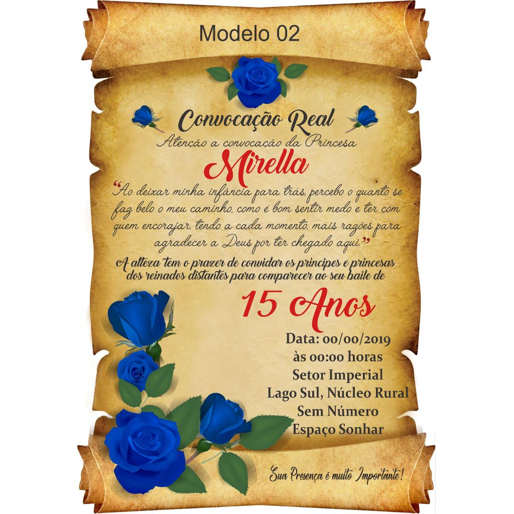 Convite Pergaminho Festa 15 Anos Floral Rosas Flores - Convite Debutante Aniversário + Individuais