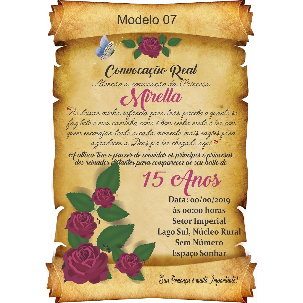 Convites Floral Flores Rosas Marsala - Convite Pergaminho Festa 15 Anos Debutante + Individuais