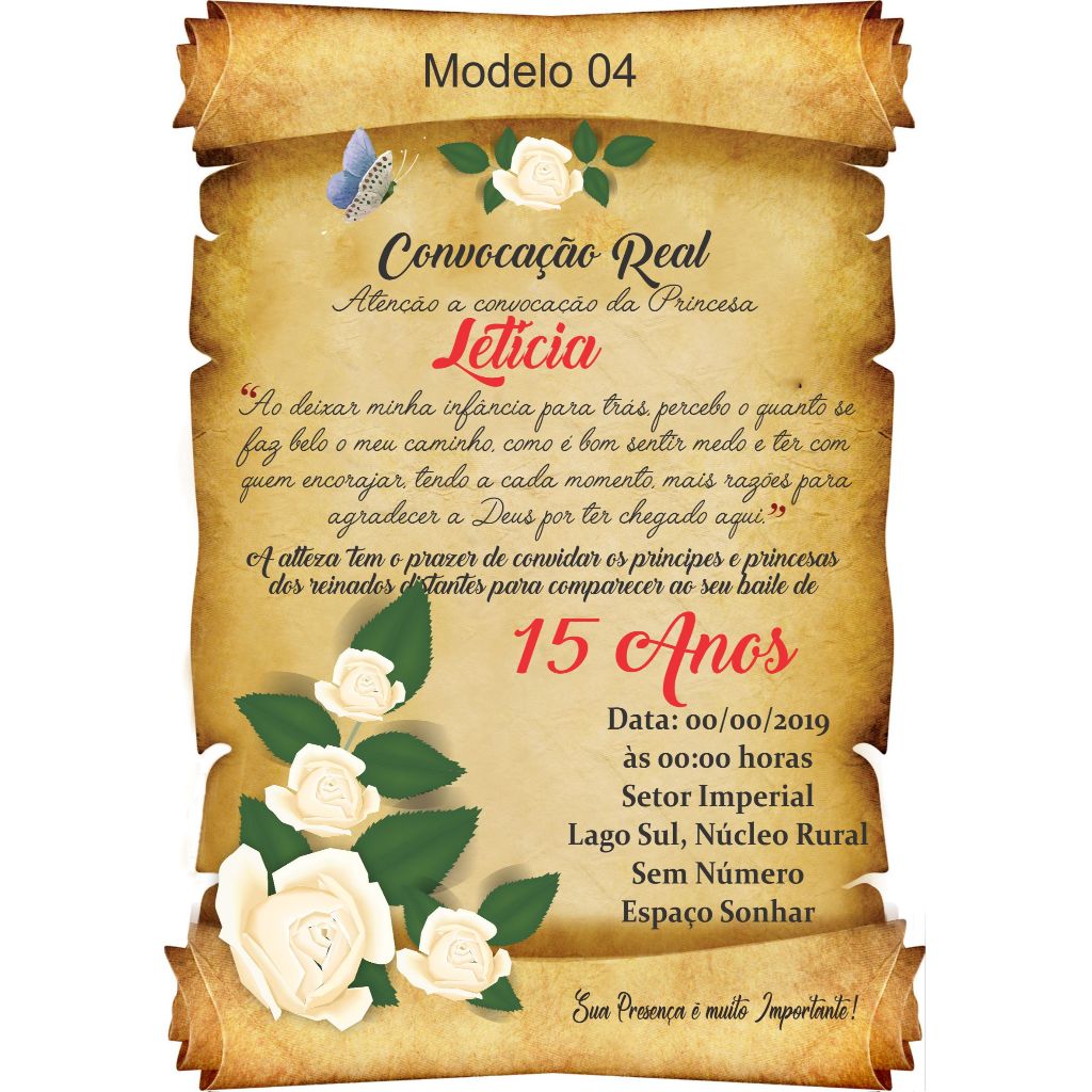 Convite Pergaminho Festa 15 Anos Debutante Floral Rosas - Convites de Aniversário + Individuais
