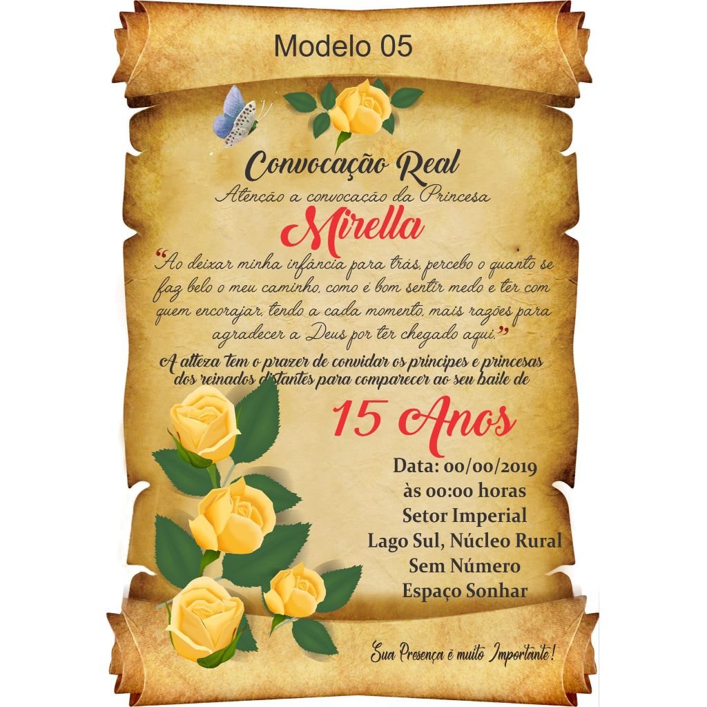 Convite Floral Pergaminho - Convite Rosas Festas 15 Anos Debutante + Convites Individuais
