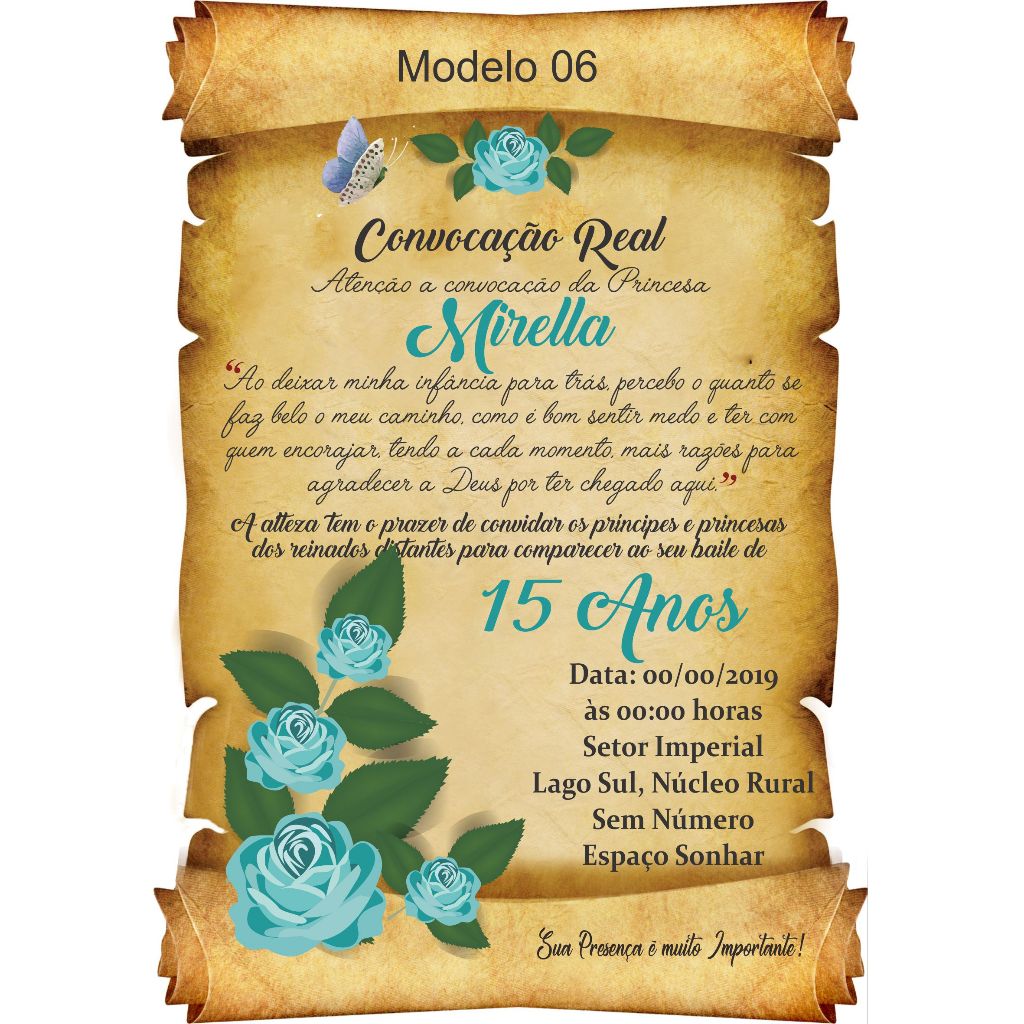 Convite Festa 15 Anos Flores Pergaminho - Convite Debutante Floral Rosas + Convites Individuais