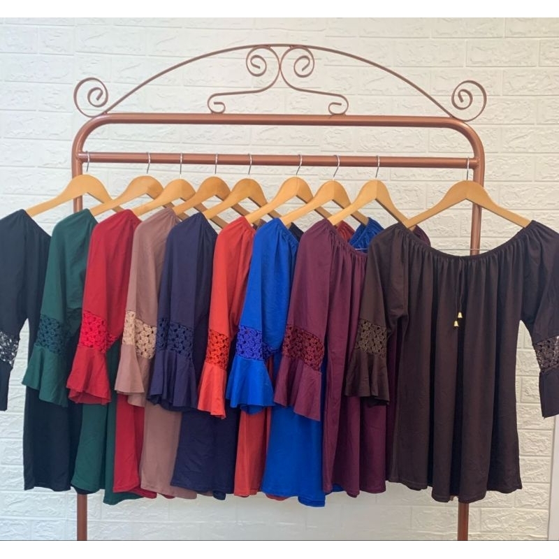 blusa ciganinha manga 3/4 com detalhes de renda na viscolycra veste 40 ao 48