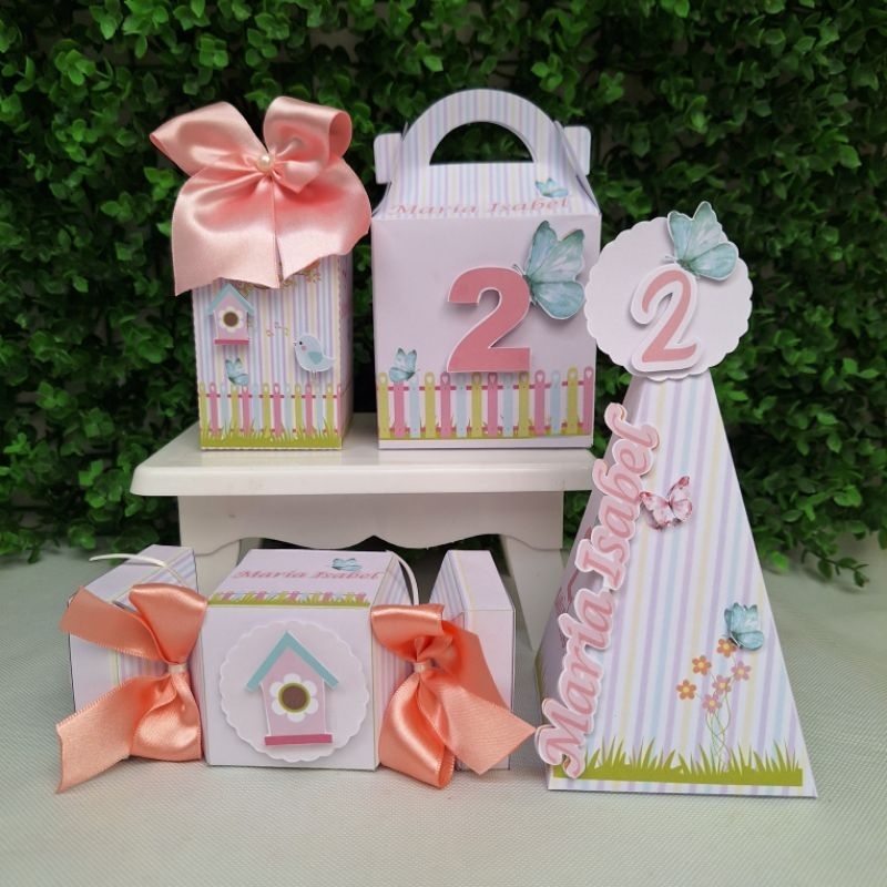 Kit Caixas Jardim de Borboleta 2 + BRINDE / Lembrancinha de Festa / Aniversário / Caixas Milk e Pirâmide