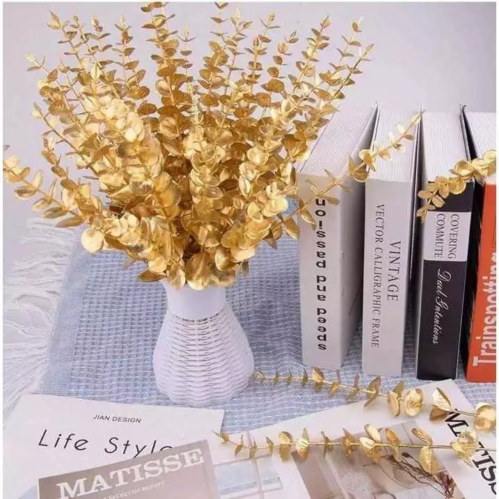 Folhas De Eucalipto Dourado Prata Cobre Flores Artificiais Decoração De Casamento Casa - A-530 em Oferta na Shopee
