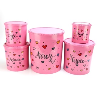 Conjunto de Potes Mantimentos 5 peças Decorados Adesivados Love em Oferta na Shopee