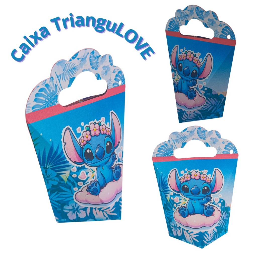 Sacolinha Pequena Alça Triangular Personalizada Aniversário Tema Stitch - Lembrancinha Decoração Festa