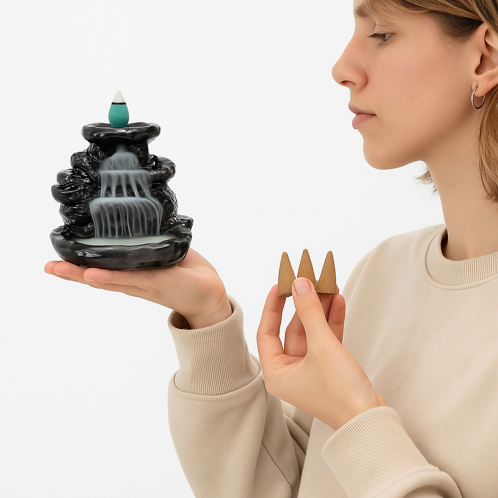 Imagem Porta Incenso Pequeno Efeito Cascata Fumaça Invertida Preto