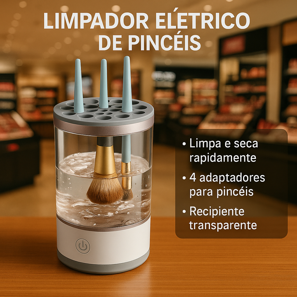 Limpador Pincel Esponja de Maquiagem Elétrico USB Automático Recarregável potente vibração Lava Seca Armazena bivolt-env