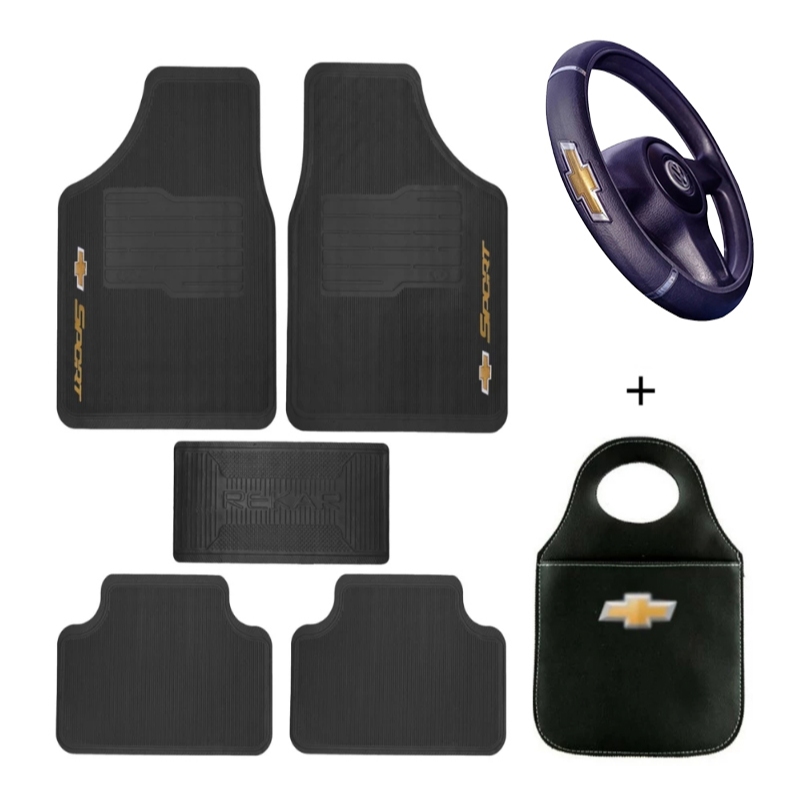 Kit Tapete Capa Volante Lixeira Para Carro Chevrolet Agile Cobalt Onix Prisma