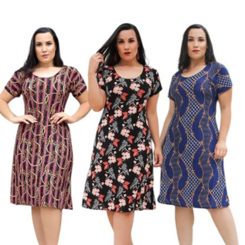 1 Vestido liganete com manga pra senhora  fresquinho estampado bem soltinho confortavel R1001