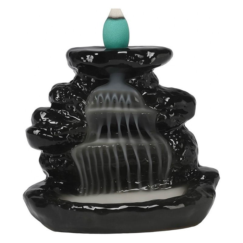 Imagem Porta Incenso Pequeno Efeito Cascata Fumaça Invertida Preto Decorativo